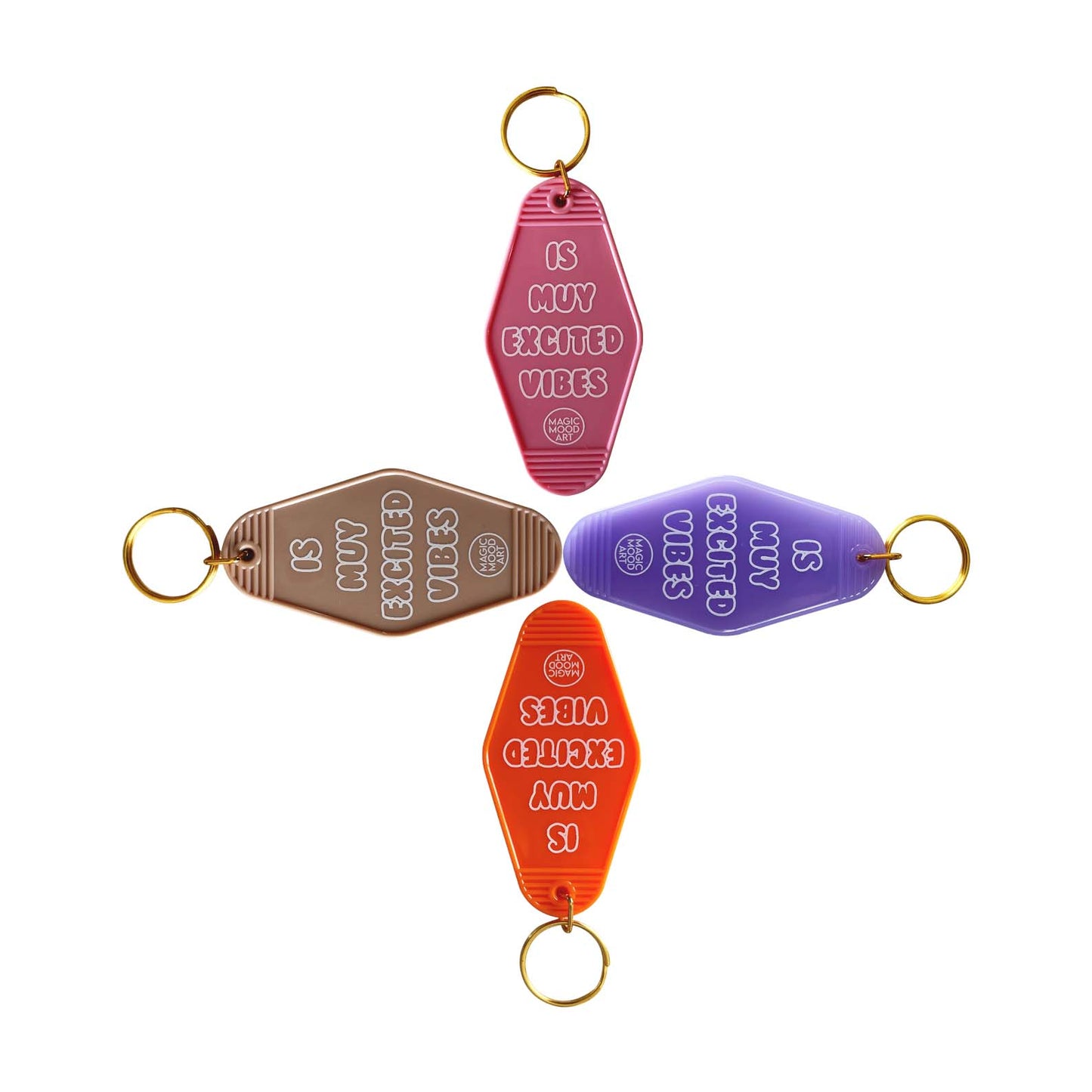 Is Muy Excited Vibes Motel Keychain in Pink