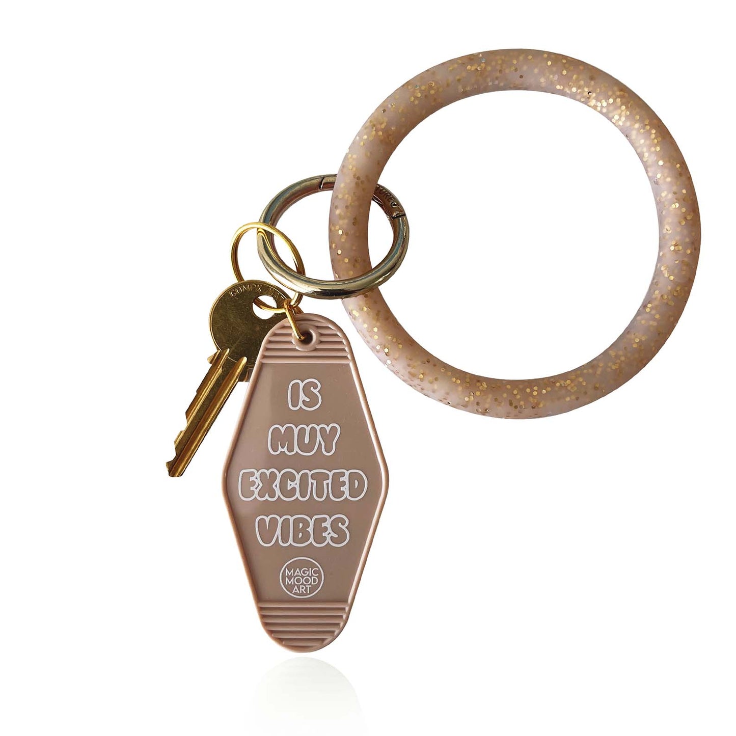 Is Muy Excited Vibes Motel Keychain in Beige