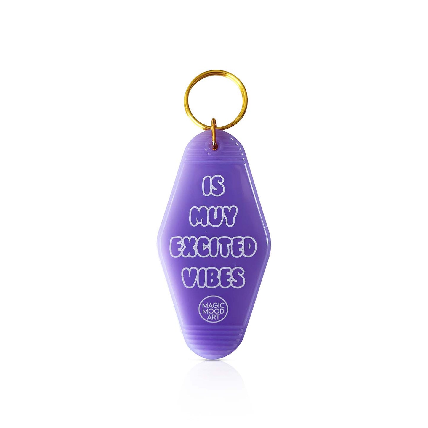 Is Muy Excited Vibes Motel Keychain in Transparent Purple