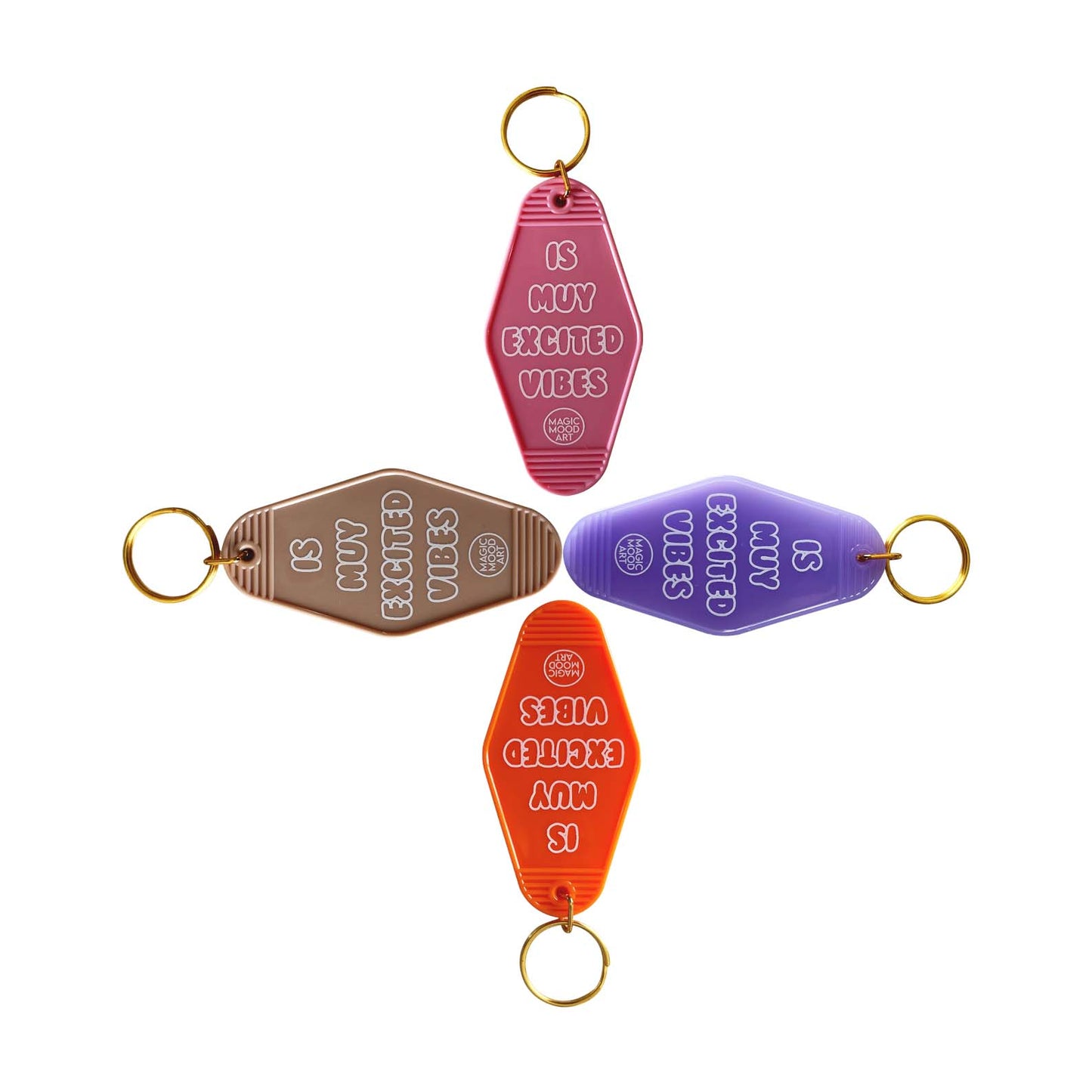 Is Muy Excited Vibes Motel Keychain in Orange