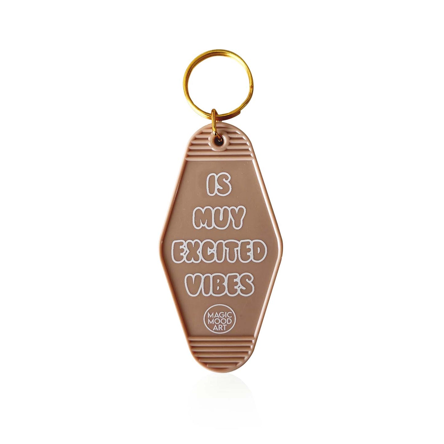 Is Muy Excited Vibes Motel Keychain in Beige
